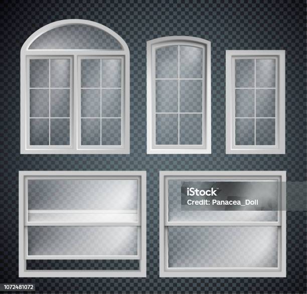 Set Of Window Frames Showcase Isolated On Transparent Background Stock Illustration - Download Image Now