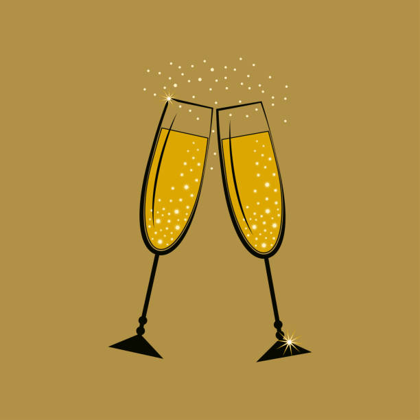 gläser mit champagner - champagnerglas stock-grafiken, -clipart, -cartoons und -symbole