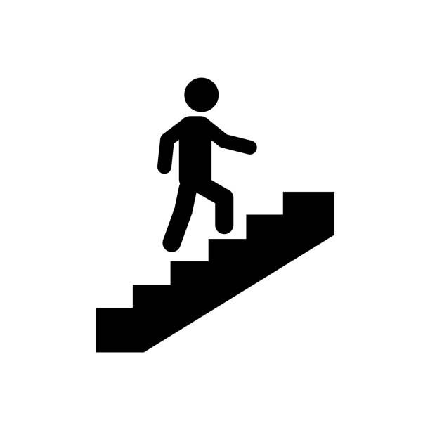 ilustraciones, imágenes clip art, dibujos animados e iconos de stock de icono de escaleras sobre fondo blanco - escalón y escalera