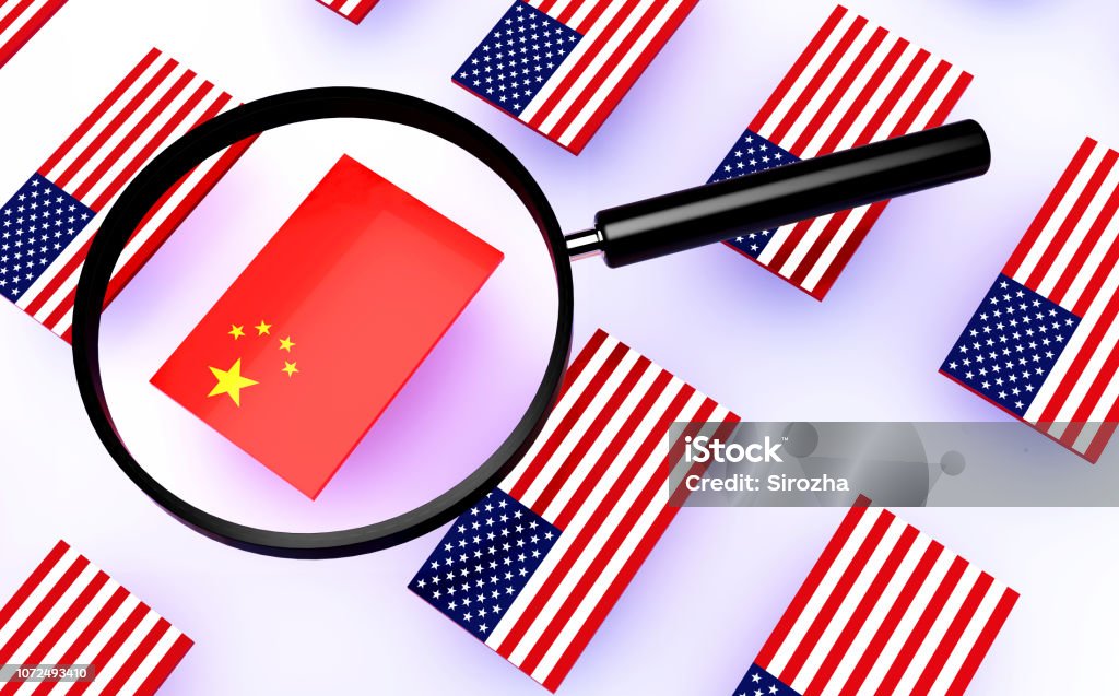Flag of china Flag of china and magnifier China - East Asia Stock Photo