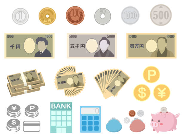 ilustraciones, imágenes clip art, dibujos animados e iconos de stock de yen1 japonés - money roll