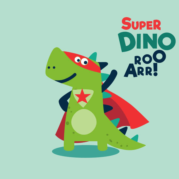 ilustrações, clipart, desenhos animados e ícones de dinossauro engraçado em traje de super-heróis. super dino. pé de super-herói dos desenhos animados com capa balançando ao vento - animal bone