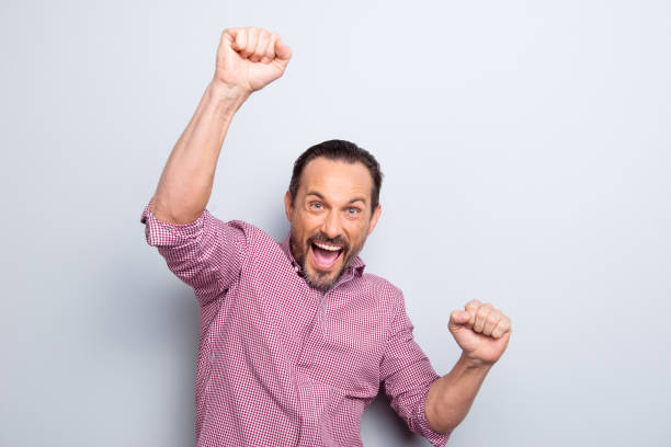 istock Good-looking funky mood trendy stylish man look at camera hold h 1072496520
