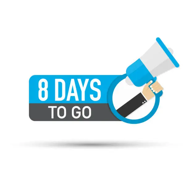 Vector illustration of 8 days to go flat icon on white background. Vector illustration.