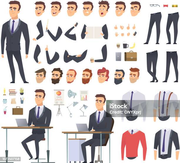 Ilustración de Kit De Creación De Manager Artículos Y Ropa De Hombre De Negocios Oficina Persona Brazos Manos Vector Proyecto De Animación De Personaje Masculino y más Vectores Libres de Derechos de Personaje