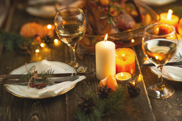 istock Festive Christmas table setting, happy new year and christmas 1072507996