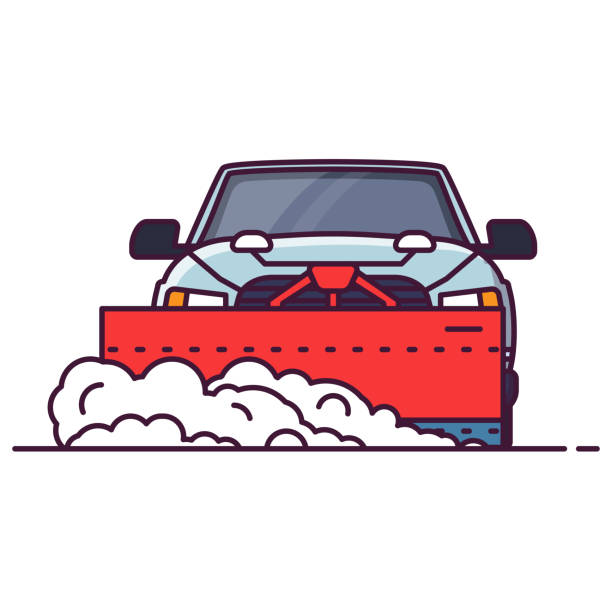 ilustrações, clipart, desenhos animados e ícones de vista frontal do carro snowplowing - snowplow snow blizzard truck