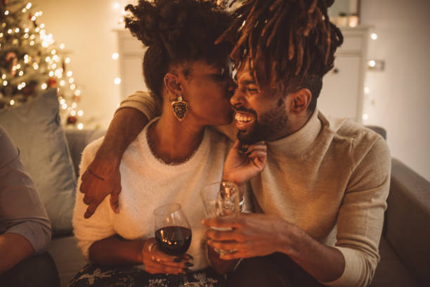 new year couple - couple african descent loving young adult imagens e fotografias de stock