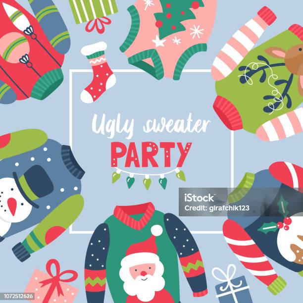 Weihnachten Urlaub Süße Hässliche Pullover Party Einladung Design Stock Vektor Art und mehr Bilder von Hässlicher Pullover