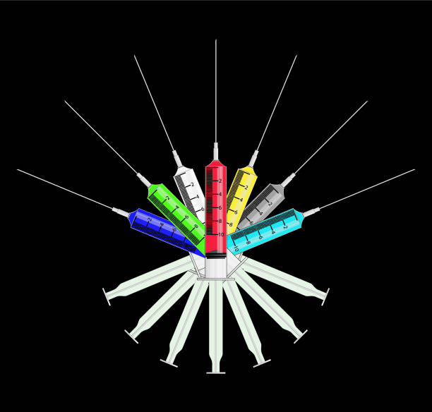 ilustrações de stock, clip art, desenhos animados e ícones de vector image amazing medical syringes - plan c