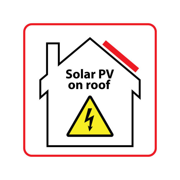 Photovoltaik Auf Dach Aufmerksamkeit Aufkleber Stock Vektor Art