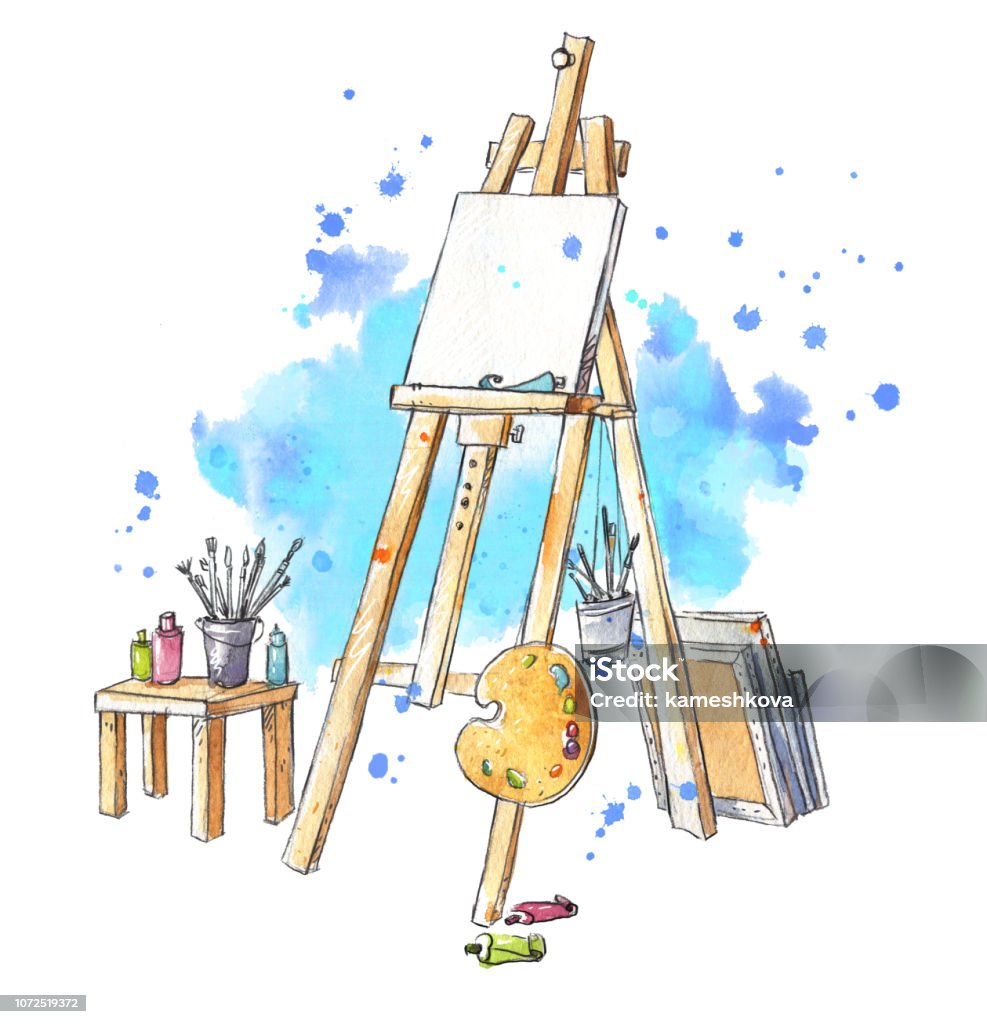 Watercolor Easel At The Studio Artists Workplace Stock Illustration -  Download Image Now - Paintbrush, Art, Artist - iStock