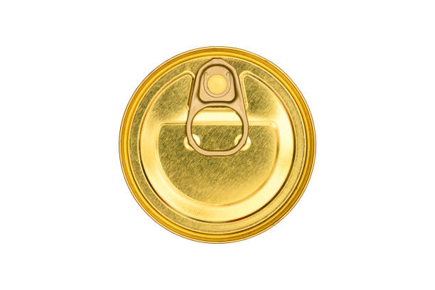 istock Yellow tin can, top view, close-up macro, isolated on white background 1072519376