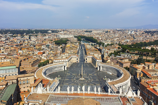Rome, Italy - June 24, 2017: Panoramic view to Vatican and city of Rome from dome of St. Peter's Basilica, Italy