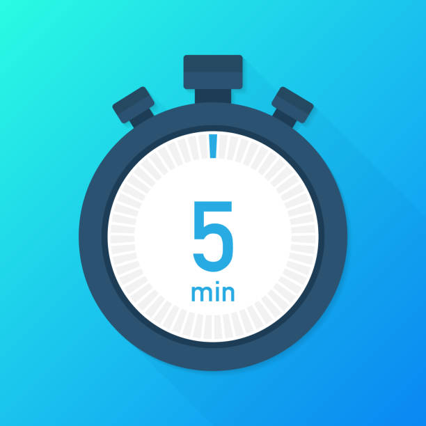 The 5 minutes, stopwatch vector icon. Stopwatch icon in flat style, timer on on color background.  Vector illustration. The 5 minutes, stopwatch vector icon. Stopwatch icon in flat style, timer on on color background.  Vector stock illustration. five minutes stock illustrations