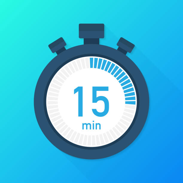 ilustrações de stock, clip art, desenhos animados e ícones de the 15 minutes, stopwatch vector icon. stopwatch icon in flat style, timer on on color background.  vector illustration. - stopwatch