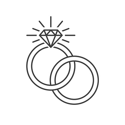 Outlined vector illustration of two engagement rings one inside each other on a white background