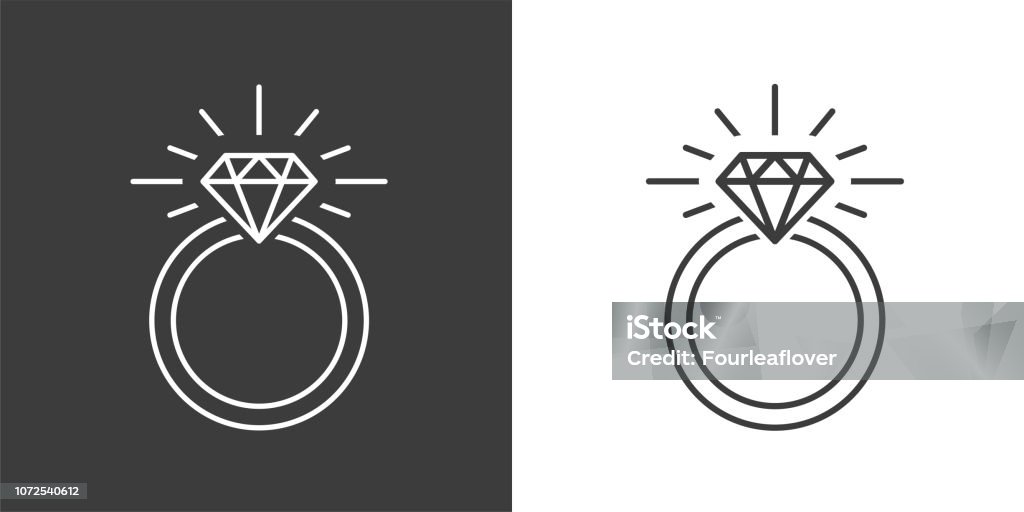 Ring Diamond Engagement Ring Vector icon Illustration of a Diamond mounted Engagement Ring on White and Black Backgrounds Icon Symbol stock vector