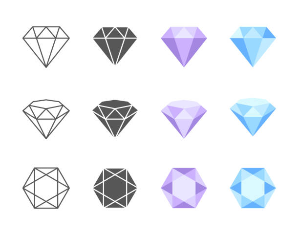 ilustraciones, imágenes clip art, dibujos animados e iconos de stock de vector iconos de colores de diamante - brillante ilustraciones