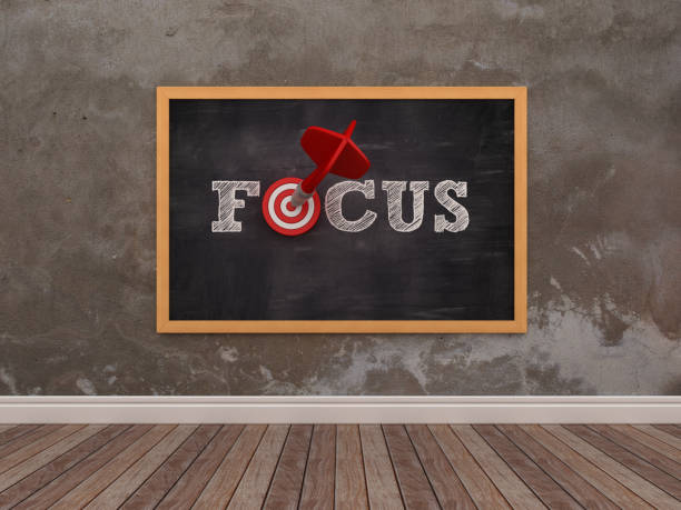 istock Chalkboard with FOCUS word with Target and Dart - 3D Rendering 1072541172