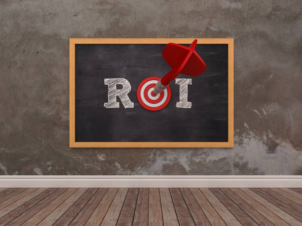 istock Chalkboard with ROI Word with Target and Dart - 3D Rendering 1072541232