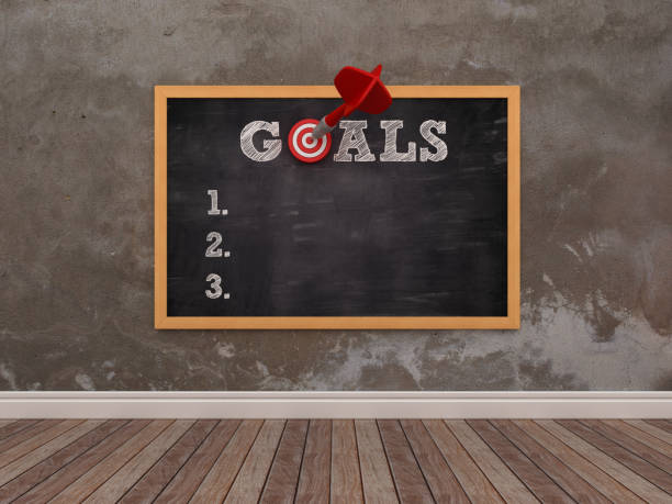 istock Chalkboard with GOALS List with Target and Dart - 3D Rendering 1072542602