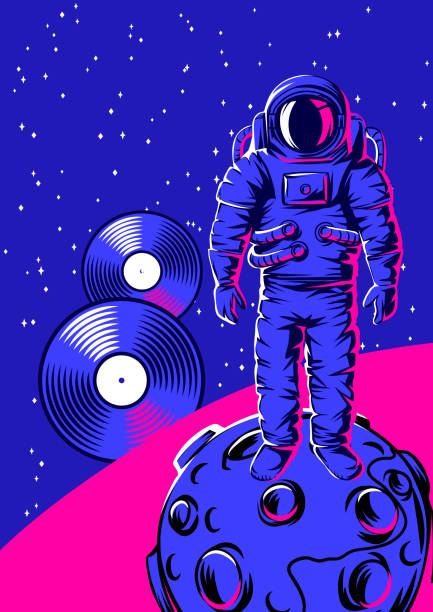 illustration der astronaut auf dem mond. - moon night star star shape stock-grafiken, -clipart, -cartoons und -symbole