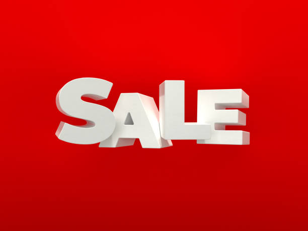 istock 3d white SALE word on red background with shadow. 3D rendering. 1072550930