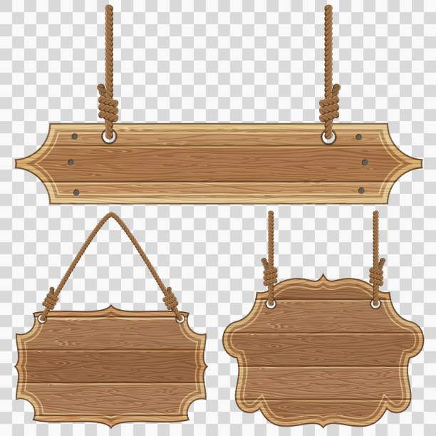 Wooden Board Frames Collect Wooden Board Frames with Ropes and Knots. Vector illustration isolated on transparent background rope tied knot string knotted wood stock illustrations