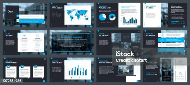 인포 그래픽 프레 젠 테이 션 서식 파일의 요소 형판에 대한 스톡 벡터 아트 및 기타 이미지 - 형판, 슬라이드쇼, 콘센트