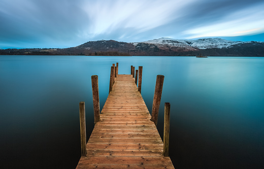 Long exposure of jetty on Derwentwater, Cumbria, England