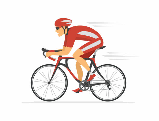 Cycling - modern colorful vector cartoon character illustration Cycling - modern colorful vector cartoon character illustration on white background. High quality composition with young man in sportive clothes, helmet, riding a bicycle. Healthy lifestyle cycling stock illustrations