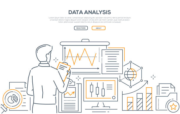 Data analysis - modern line design style web banner vector art illustration