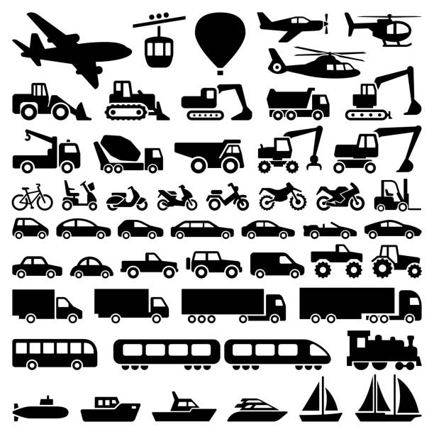 illustrazioni stock, clip art, cartoni animati e icone di tendenza di icone di trasporto - mezzo di trasporto