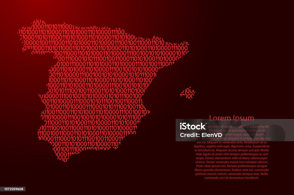 Spain Map Abstract Schematic From Red Ones And Zeros Binary Digital ...