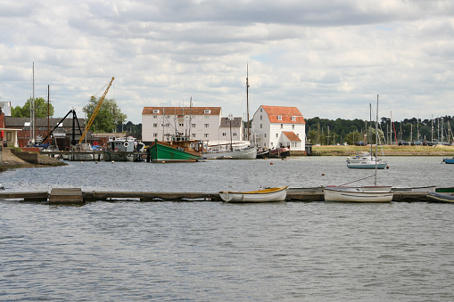 Tide Mill and yachts on the River Deben in Woodbridge, Suffolk