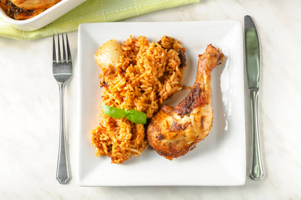 istock roasted chicken with rice and onions 1072573984