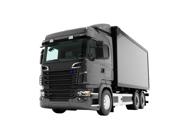 istock Gray truck with gray trailer front view 3d render on white background no shadow 1072576568