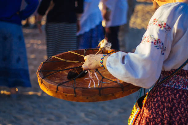 the woman in a national suit. hand of the woman and tambourine. - ceremonial dancing imagens e fotografias de stock