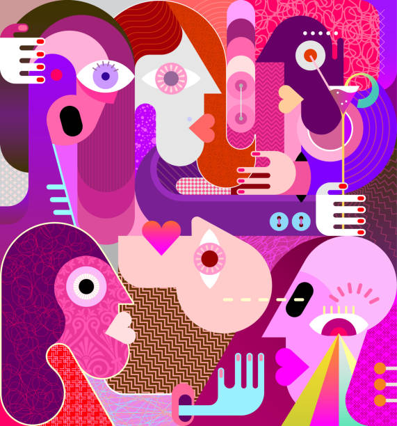ilustrações de stock, clip art, desenhos animados e ícones de group of strange people vector illustration - mulher careca
