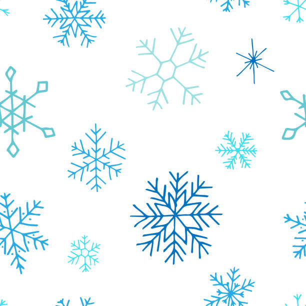 istock Collection of blue christmas snowflakes, modern flat design. Seamless pattern. 1072586352