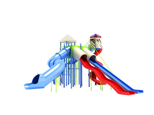 istock Playground for children with closed slides and double slides 3d render on white background no shadow 1072587054
