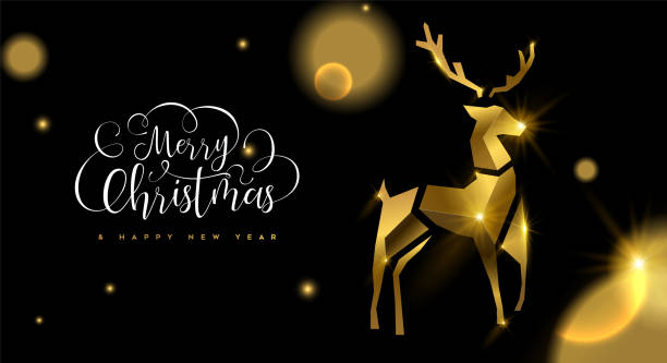 istock Christmas and New Year 3d gold reindeer card 1072590174
