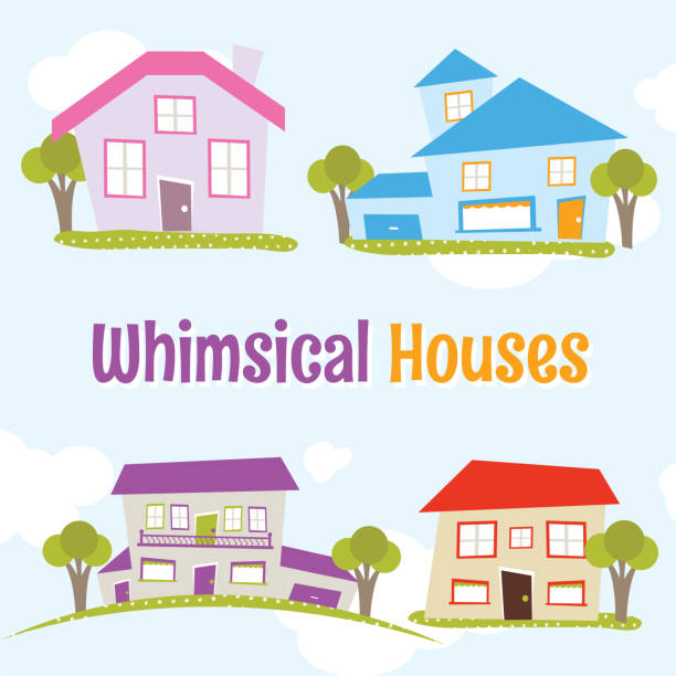 Whimsical Houses Neighbourhood of whimsical slanted houses off balance stock illustrations