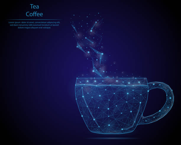 ilustrações de stock, clip art, desenhos animados e ícones de abstract image of a cup in the form of a starry sky or space, consisting of points, lines, and shapes in the form of planets, stars and the universe. low poly vector background. - coffee backgrounds cafe breakfast