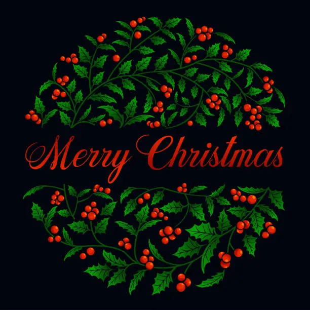 Vector illustration of Christmas background and holly decorations