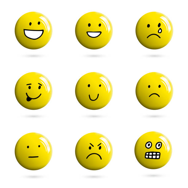 istock Set of Realistic Buttons with Hand Drawn Imitation Emoticons 1072596744