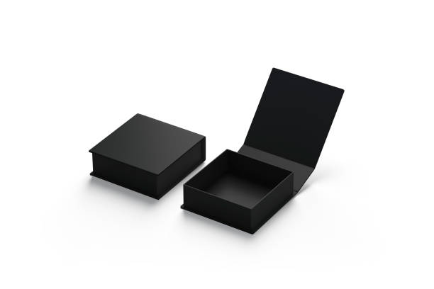 istock Blank black opened and closed gift box mockup set, isolated 1072598450