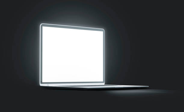 istock Blank white luminous laptop screen mockup, side view 1072603028
