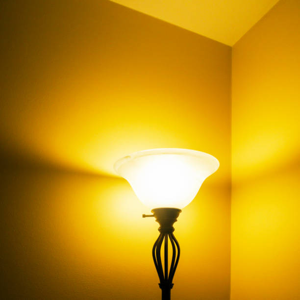 lámpara de pie de estilo de sala de estar casera antorcha - floor lamp lamp lamp shade contemporary fotografías e imágenes de stock